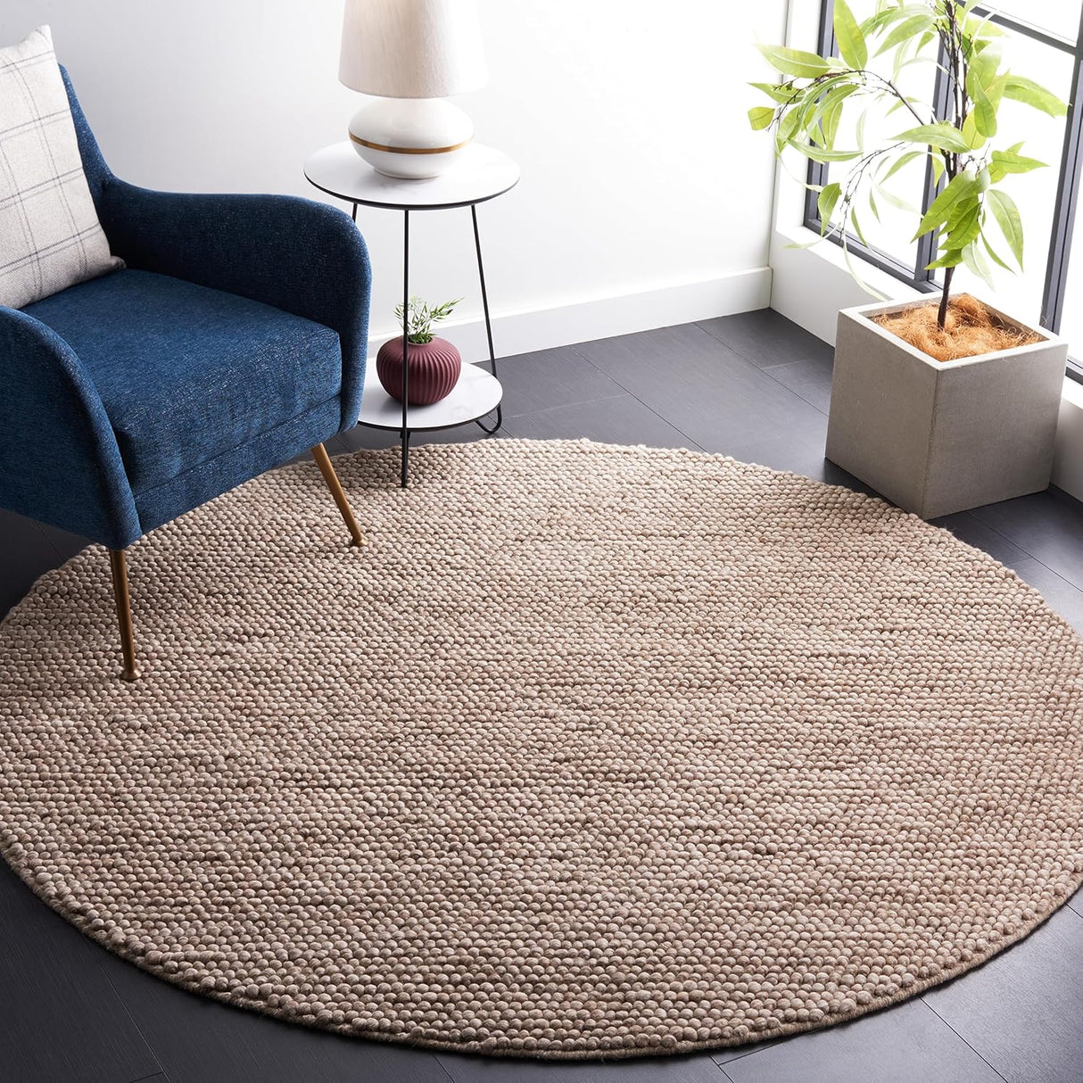 Alfombra Redonda de Lana Texturizada, Ideal para Salas NAT620T-4R