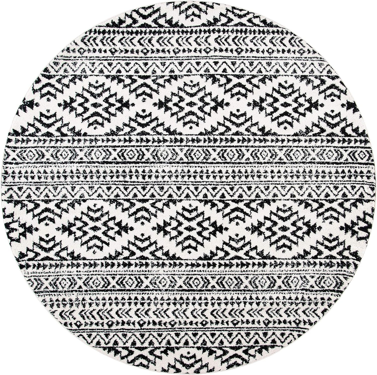 Alfombra Redonda Tulum - Diseño Tribal Boho, Fácil Cuidado, TUL272B