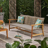 Sofá de madera y mimbre para exterior Marcia 75.50x31.00x31.50