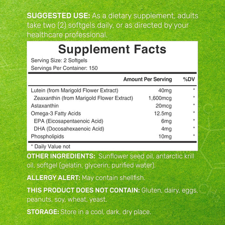 Suplemento de luteína y zeaxantina 40 mg por porción  300un