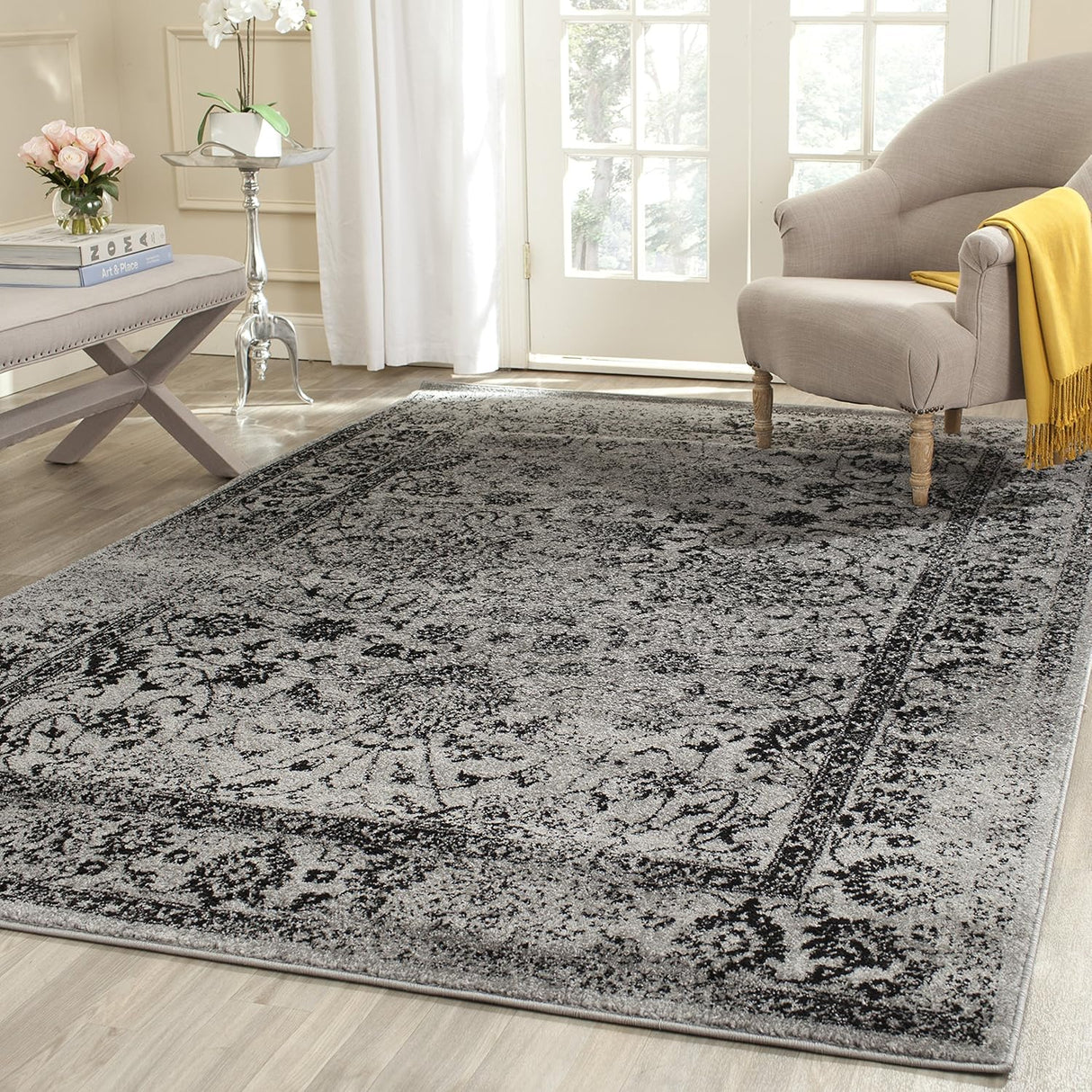 Alfombra de área cuadrada, diseño oriental, fácil cuidado, ADR109B