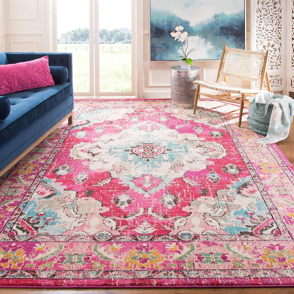 Alfombra Grande Boho Chic Medallón Diseño Distressed MNC243D