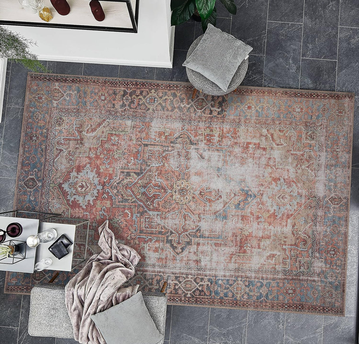 Alfombra Adiva Lavable 2x3ft Antideslizante Vintage