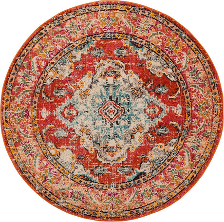Alfombra Redonda Boho Chic, Diseño Medallón Distressed, MNC243H