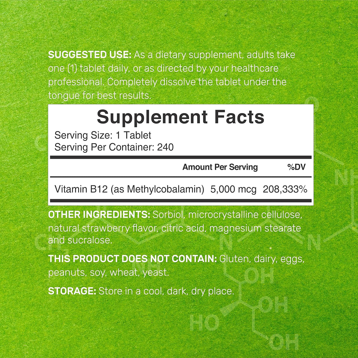 Vitaminas Metil B-12 de 5000 mcg 240 tabletas masticables