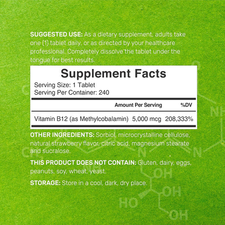 Vitaminas Metil B-12 de 5000 mcg 240 tabletas masticables