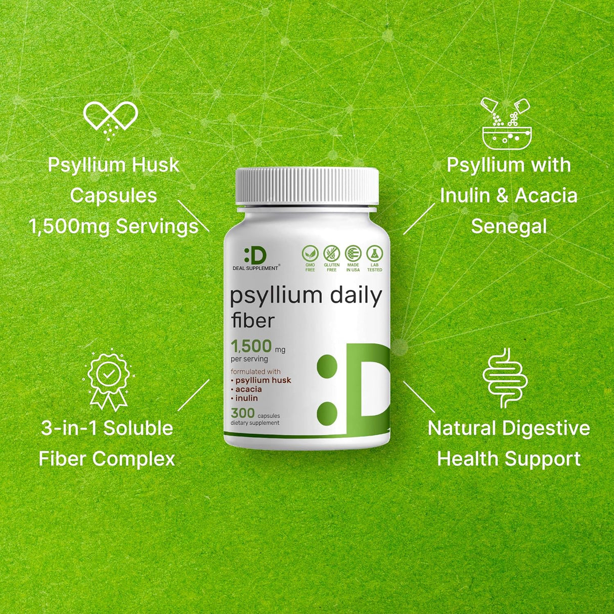 Fibra de cáscara de psyllium complejado con inulina y acacia