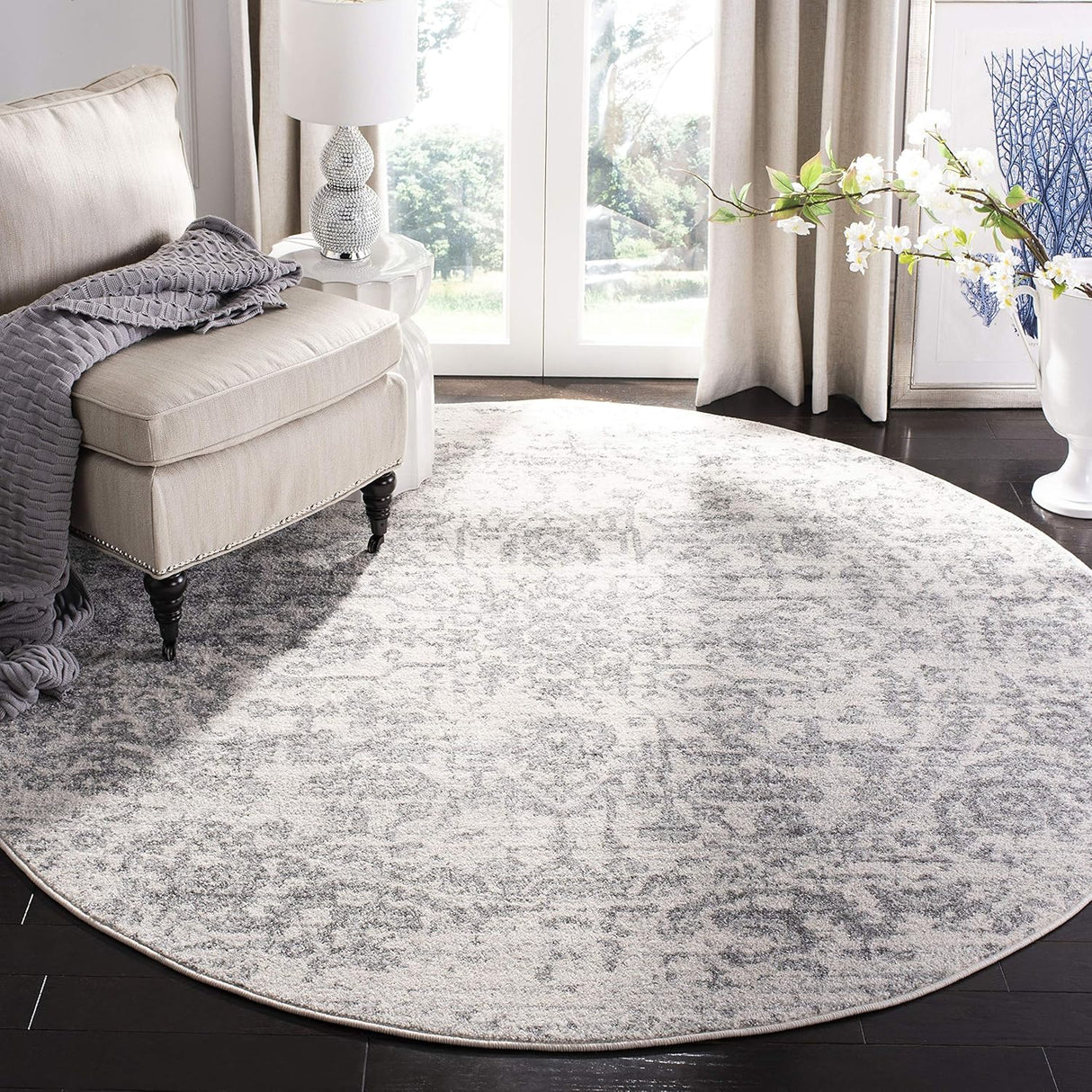 Alfombra Redonda, Diseño de Medallón, Ideal para Áreas de Tráfico (MAD603G)
