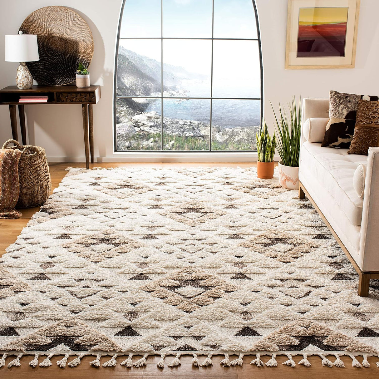 Alfombra Shag Tassel Safavieh, Diseño Boho, 2 Grosor, MTS688A