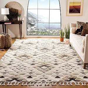 Alfombra Shag Marroquí con Borlas, Diseño Boho, Modelo MTS688A