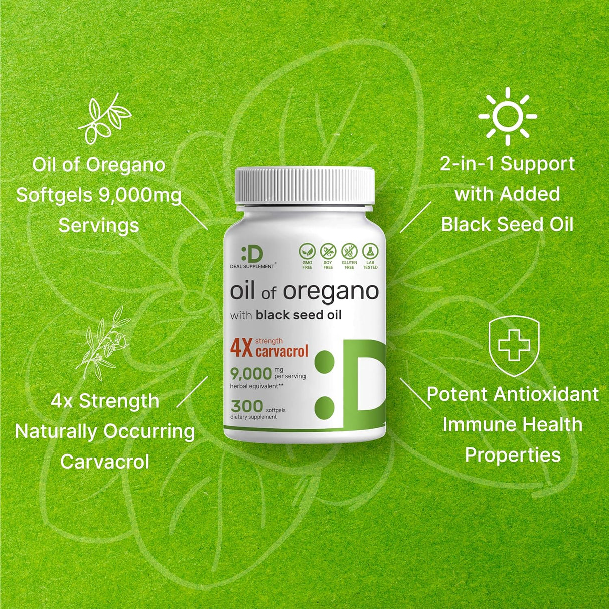 Suplemento  de aceite de orégano de semilla negra 300  Cáp