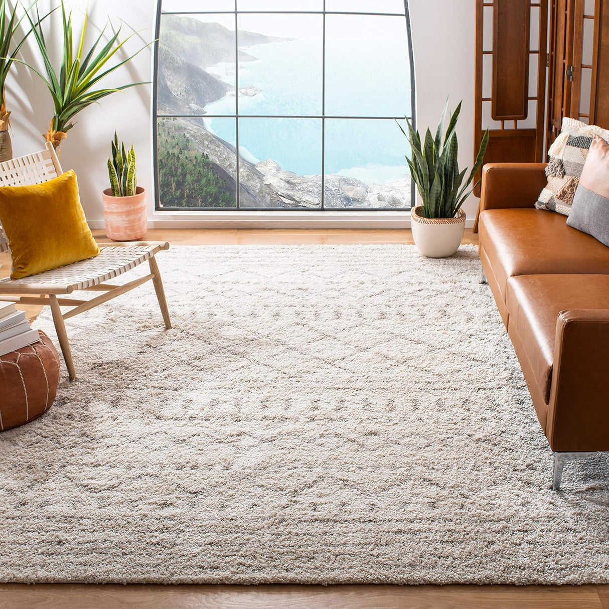 Alfombra área Shag, diseño marroquí, 1.6 pulgadas de grosor