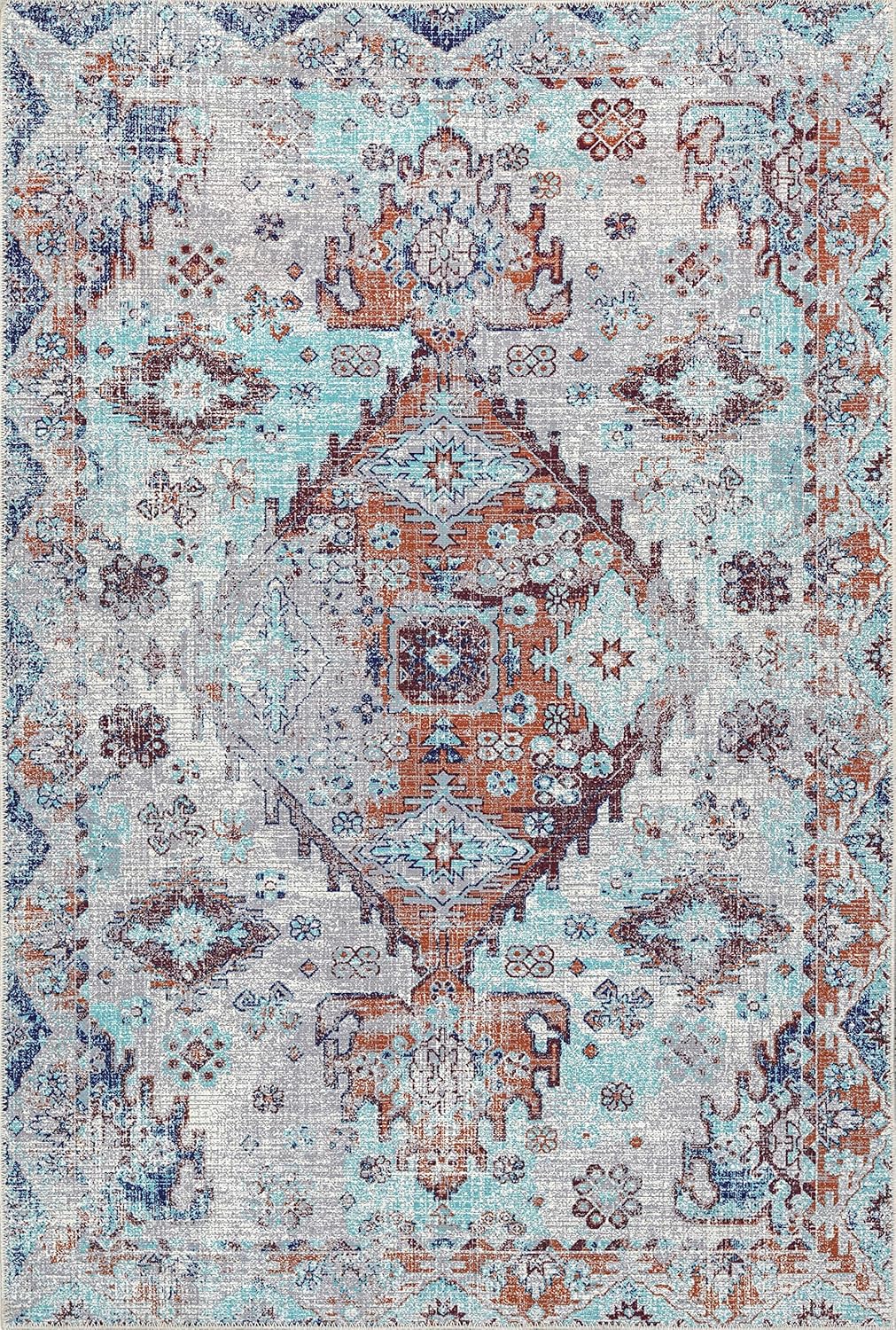 Alfombra Adiva Lavable 6x9, Antideslizante, Vintage, Modelo 6' x 9