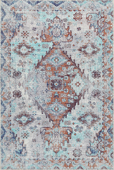 Alfombra Adiva Lavable 6x9, Antideslizante, Vintage, Modelo 6' x 9