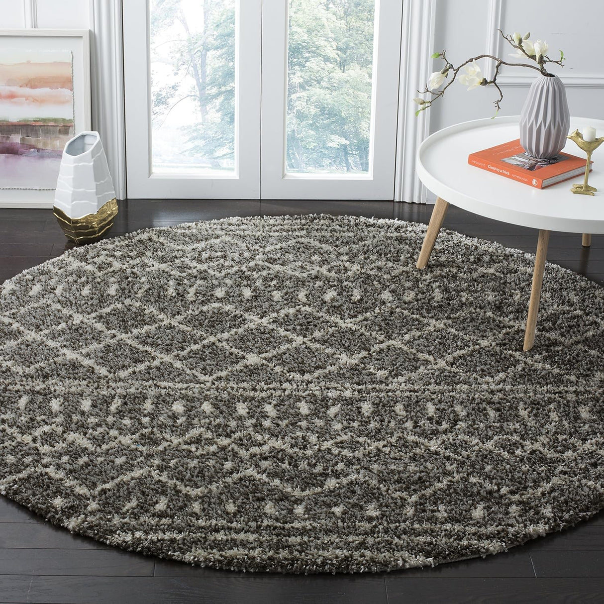 Alfombra Redonda Shag, Diseño Marroquí, 1.6 Pulgadas de Grosor