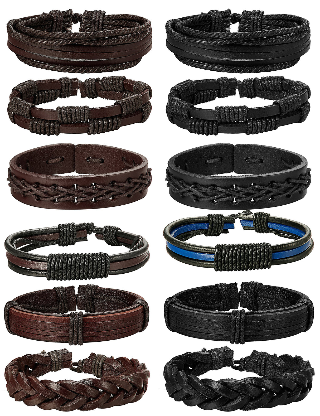Pulsera de cuero trenzado para hombres Mujeres Negro y Marrón