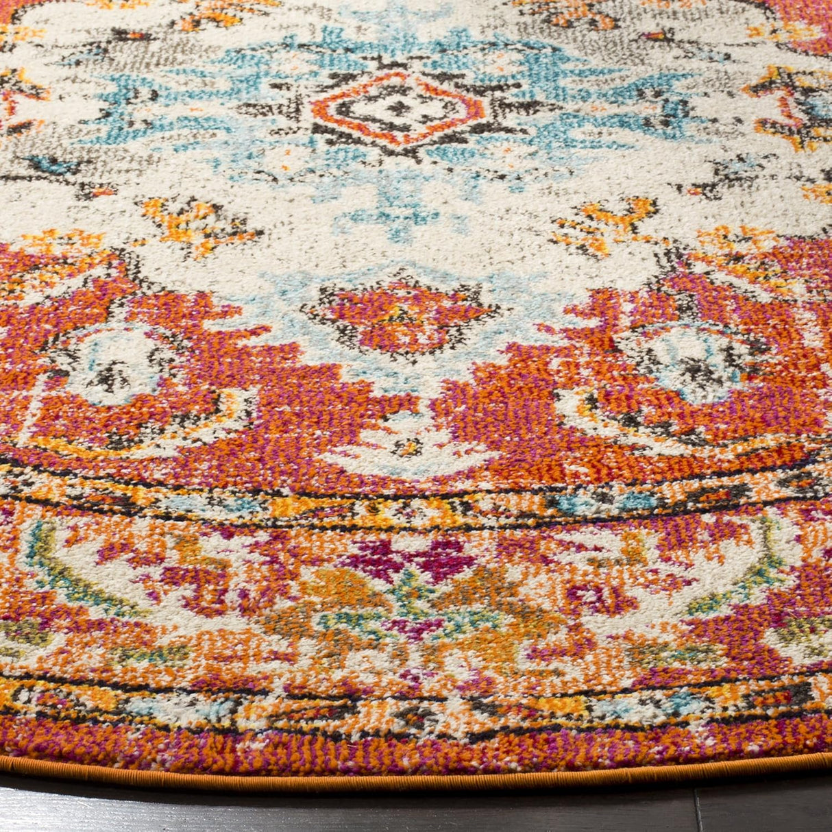 Alfombra Redonda Boho Chic Medallón, Diseño Distressed, MNC243H