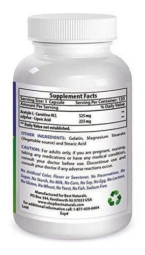 Best Naturals Acetil L-carnitina Y Ácido Alfa Lipoico 750 Mg