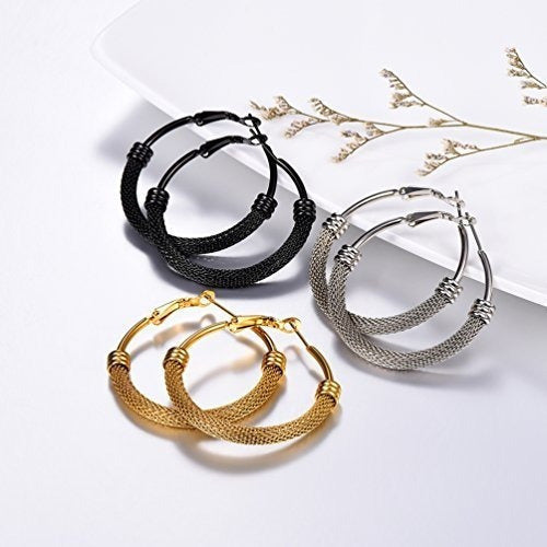 Prosteel Pendientes De Aro Negro Para Mujer Círculo