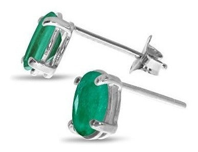 Aretes De Esmeralda Ovalados De Oro Blanco De 14 K