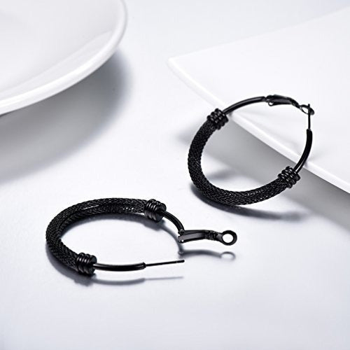 Prosteel Pendientes De Aro Negro Para Mujer Círculo