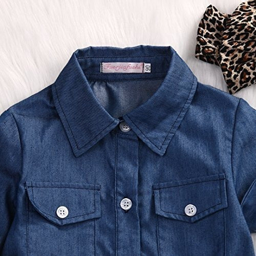 3 Piezas De Baby Girl Blue Jean Camisa Vestido De Encaje