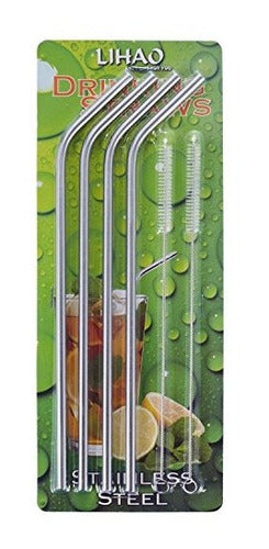 4 Pajuelas Extra Largas De Acero Inoxidable