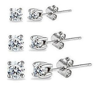 Juego de aretes redondos transparentes de plata