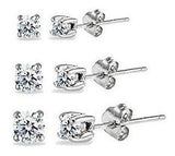 Juego de aretes redondos transparentes de plata