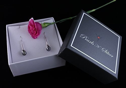 Pendientes De Perlas Negras Para Mujer Plata
