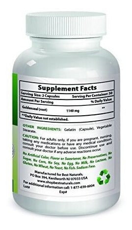 Best Naturals Goldenseal Root 570 Mg (no Gmo) 100 Cápsulas