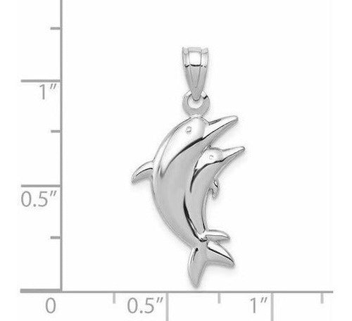 Colgante De Par De Delfines De Oro Blanco De 14 K De Roy
