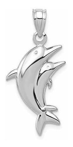 Colgante De Par De Delfines De Oro Blanco De 14 K De Roy