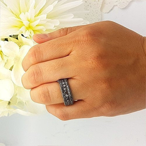 1.25 Quilates (ctw) Negro Rodiado En Oro Blanco Anillo