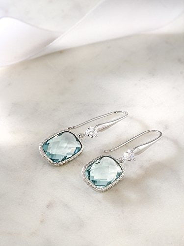 Pendientes Colgantes Simulados De Aguamarina En Plata