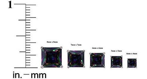 Princess Cut Rainbow Mystic Cz Stud Pendientes En Plata