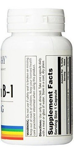 Suplemento Solaray B-1, 100 Mg, 100 Unidades