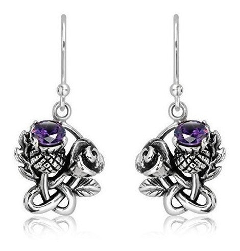 Pendientes redondos de circonita cúbica morada simulada rosa