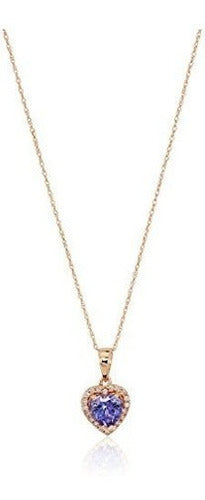 Collar Con Diamantes Y Corazón De Tanzanita De Oro Rosa