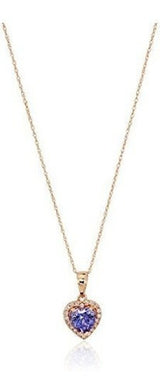 Collar Con Diamantes Y Corazón De Tanzanita De Oro Rosa