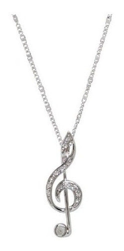 Collar Colgante De Clave De Sol De Tono Plateado