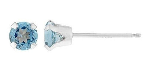 Arete .22 Ct Redondo 3mm Azul Topacio 14k Oro Blanco Mujer
