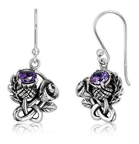 Pendientes redondos de circonita cúbica morada simulada rosa