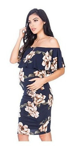 Vestido De Maternidad Con Volantes Fuera Del Hombro