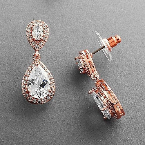 Mariell Dainty 14k Oro rosa Zirconia Cúbica Halo Lágrima