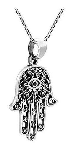 Collar de plata esterlina Mano de Fátima con mal de ojo