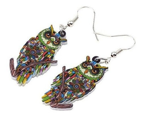 Sweet Dangle Owl Pendientes Acrílico Arte Bird Drop