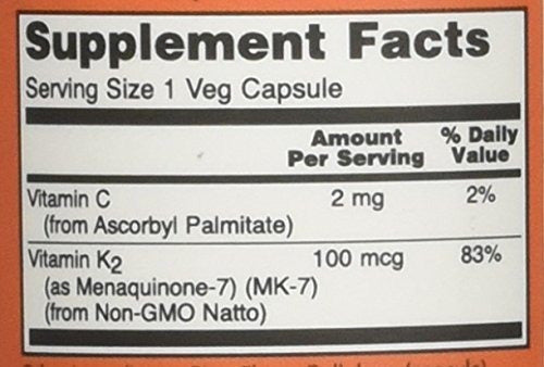 Now Foods Mk-7 Vitamina K-2100 Mcg Cápsulas Vegetales, 60