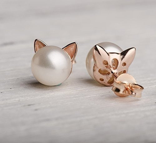 Pendientes de oreja de gato chapados en oro rosa
