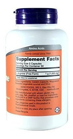 Ahora Foods Arginine 500mg, 100 Cápsulas (paquete de 2)